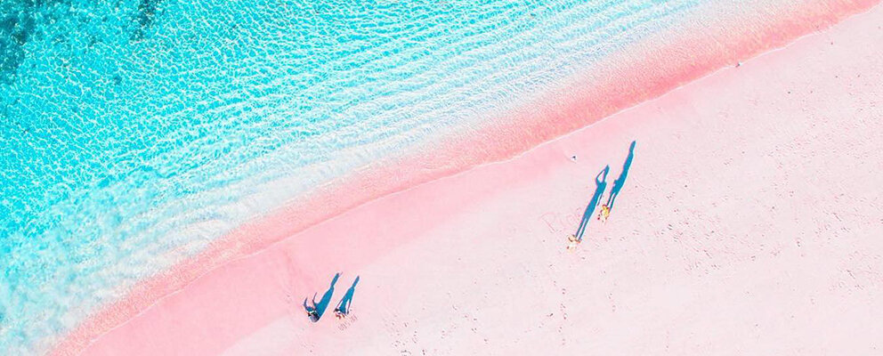 Beautiful view of Pink beach from the sky